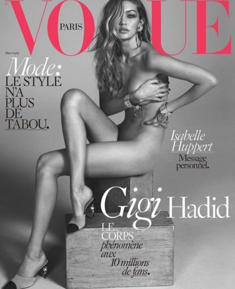 Gigi Hadid posando desnuda para la nueva portada de marzo 2016 para Vogue París