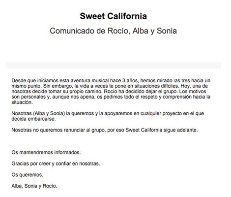 Comunicado de Sweet California