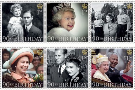 10 sellos para la Reina Isabel por su 90 cumpleaños