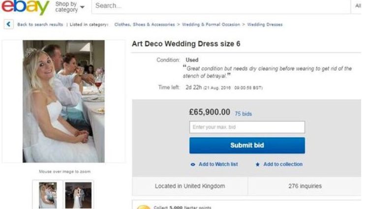 Anuncio de Ebay de Samantha Wragg vendiendo su vestido de novia