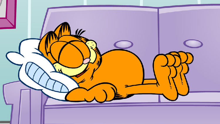 Garfield tumbado en un sofá