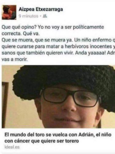 Publicación de Aizpea Etxezarraga en su perfil de Facebook