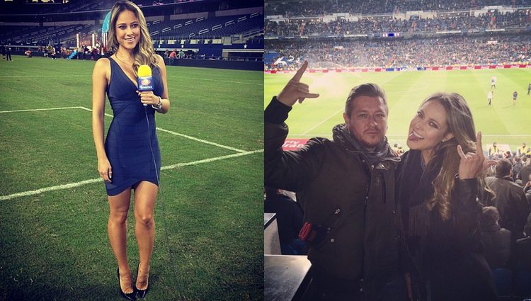 Vanessa Huppenkothen trabajando (izqd.) y con un amigo en el Bernabéu (derecha) / Instagram