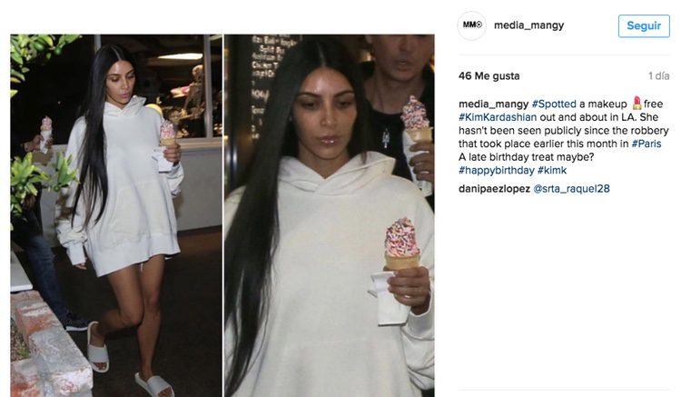 Kim Kardashian tomando un yogur helado | Foto: Instagram