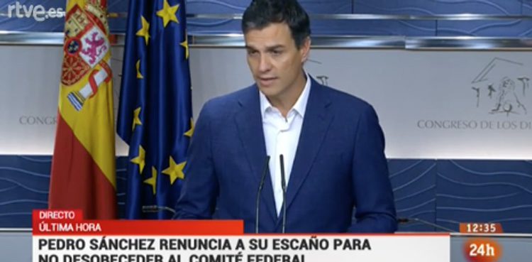 Pedro Sánchez anunciando su renuncia / RTVE.es