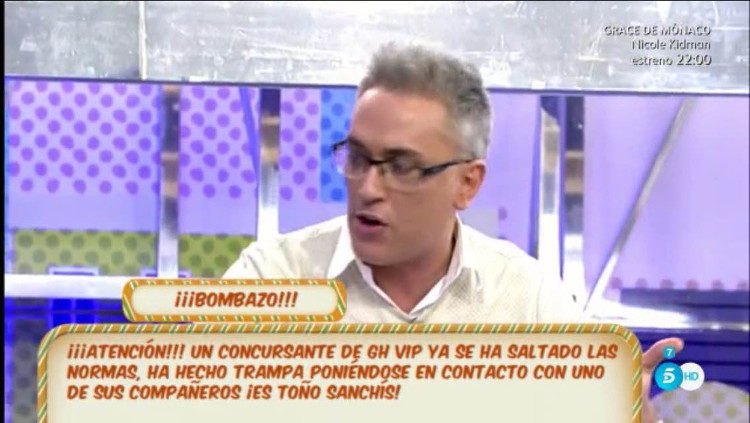 Kiko Hernández anunciando que Toño Sanchís ha incumplido las normas de 'GH VIP' / Foto: Telecinco