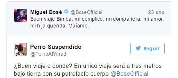 Una de las respuestas a Miguel Bosé en Twitter