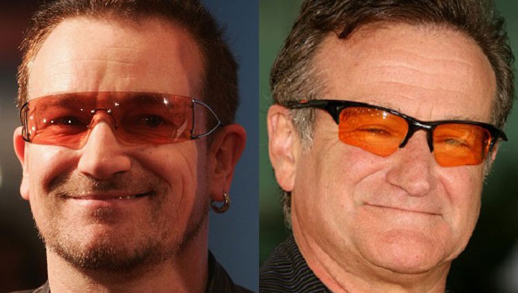 Bono a la izquierda y Robin Williams a la derecha