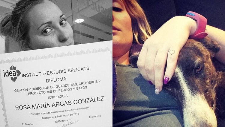 Rosi Arcas con su diploma y su perrita / Instagram
