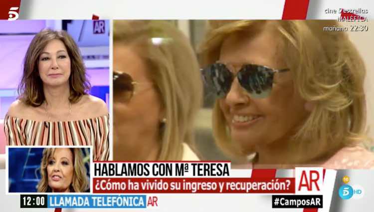 María Teresa Campos hablando vía telefónica en 'AR' / Telecinco.es