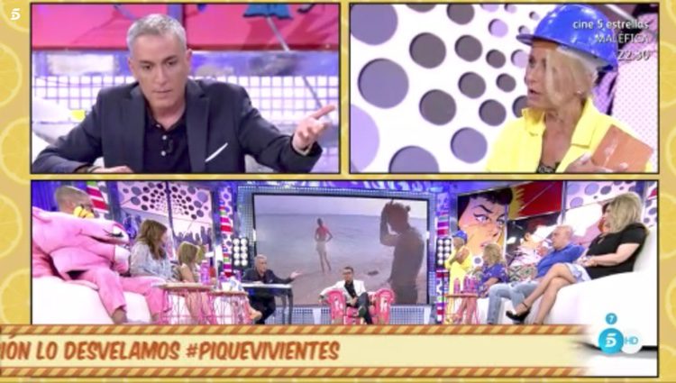 Momento en el que Kiko Hernández le dice a Lucía Pariente que se quite la máscara/ Fuente: Telecinco