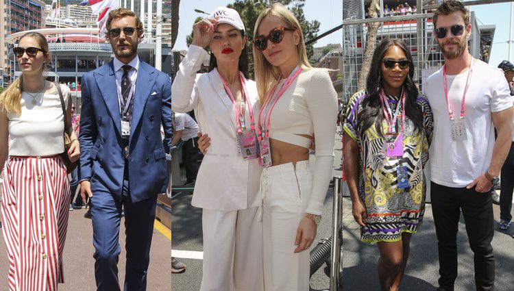 Pierre Casiraghi, su mujer, Adriana Lima, Carmen Jordá, serena Williams y Chris Hemsworth en el GP de Mónaco 2017