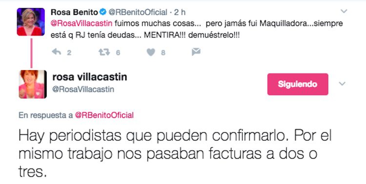 Algunos de los tuits que han intercambiado Rosa Benito y Rosa Villacastín/ Fuente: Twitter