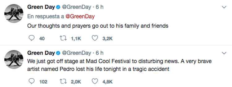 Green Day transmite sus condolencias a la familia del acróbata / Twitter