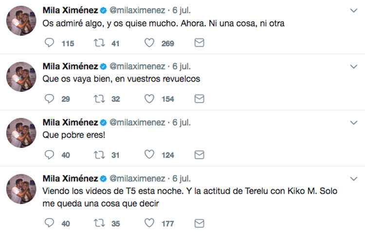 Los mensajes de Mila Ximénez en Twitter