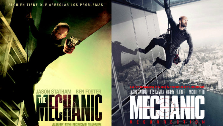 Jason Statham en los dos carteles de las películas 'The Mechanic'