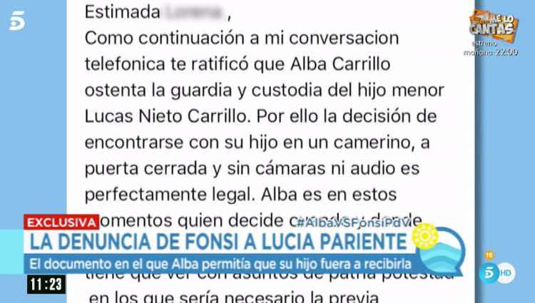 La comunicación de Teresa Bueyes a los responsables del reality / Telecinco.es