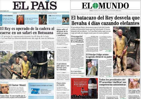 El País y El Mundo, con el accidente del Rey en portada