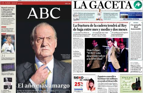 Portadas de ABC y La Gaceta sobre el accidente del Rey