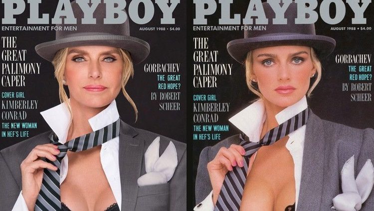 Kimberly Conrad imitando el posado que hizo hace años en 'Playboy'