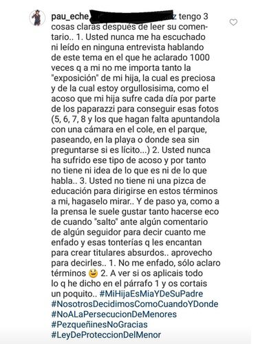 Mensaje de Paula Echevarría / Instagram