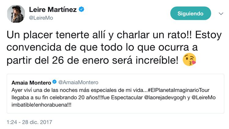 Mensajes de Amaia Montero y Leire Martínez / Twitter