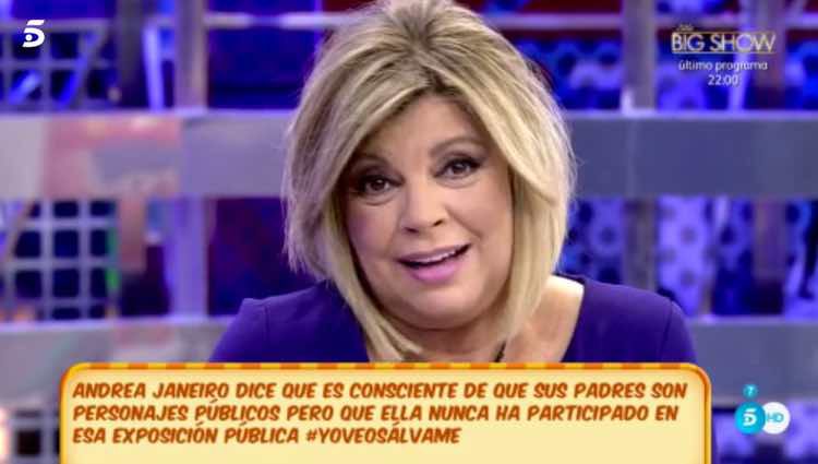 Terelu Campos hablando de la decisión de Andrea Janeiro / Telecinco.es