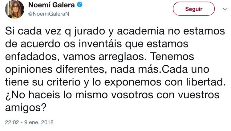 El tuit de Noemí Galera / Twitter