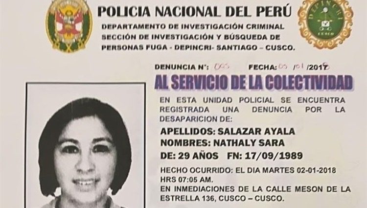 Nota de alerta de la Policía Nacional del Perú