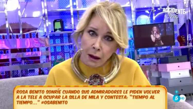 Mila Ximénez haciendo burla tras el vídeo de Rosa Benito / Telecinco.es