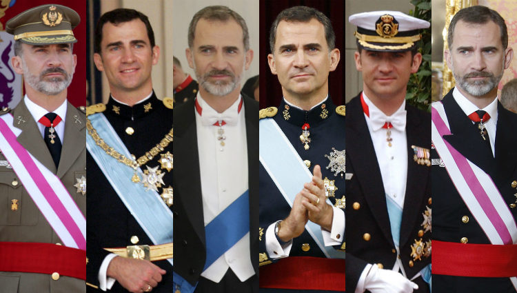 El Rey Felipe VI con diferentes uniformes en distintos actos de distintas épocas