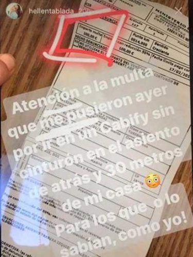 Elena Tablada comparte la multa con sus seguidores. Vía Instagram