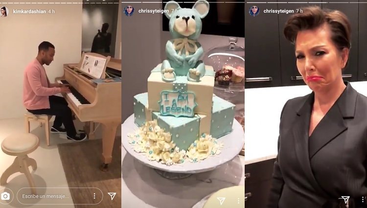 John Legend, una de las tartas y Kris Jenner con gesto divertido en algunos de los 'stories' que subieron | Foto: Instagram