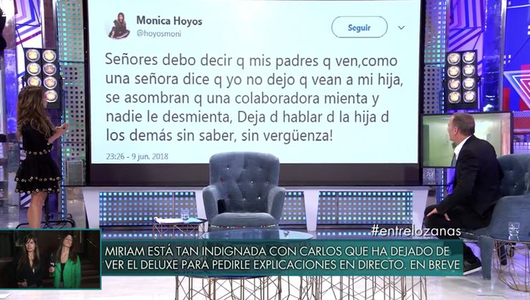 Hoyos atacó al programa a través de Twitter / Telecinco.es