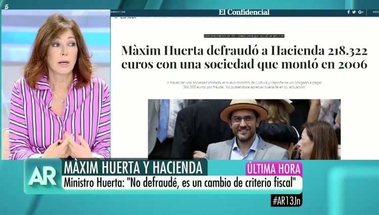 Ana Rosa Quintana hablando de Màxim Huerta / Telecinco.es