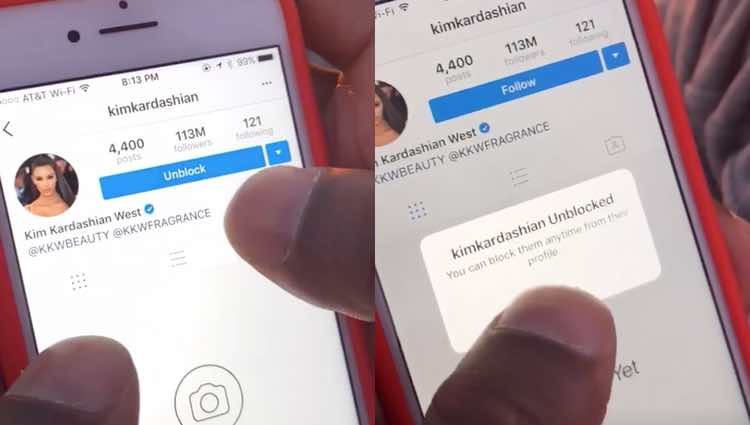 Momento en el que Tristan Thompson desbloquea a Kim Kardashian / Instagram Stories