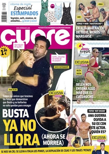 David Bustamante y Yana Olina besándose en la portada de Cuore