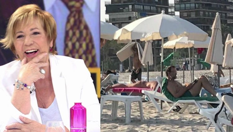 Celia Villalobos viendo la imagen de Rajoy en la playa | Fuente: 'Ya es mediodía' de Telecinco
