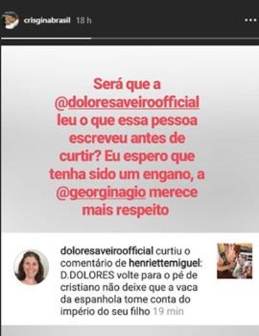 El comentario al que dio a like Dolores Aveiro/ Foto: Instagram