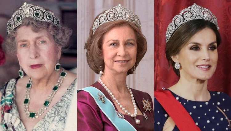 La Reina Victoria Eugenia, la Reina Sofía y la Reina Letizia luciendo la Tiara Cartier