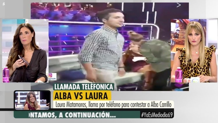 Alba Carrillo escuchando a Laura Matamoros en 'Ya es mediodía' / Telecinco.es