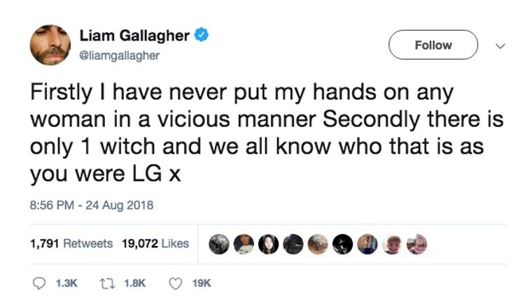 Liam Gallagher negando haber agredido a su pareja | Foto: Twitter Liam Gallagher