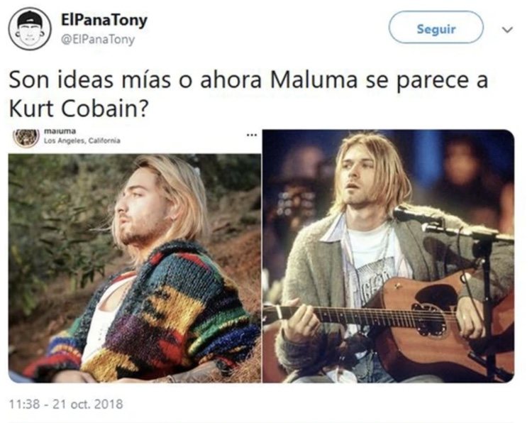 El parecido de Maluma con Kurt Cobain/ Foto: Twitter