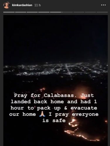 Kim Kardashian mostrando el incendio en Calabasas | Foto: Instagram Kim Kardashian