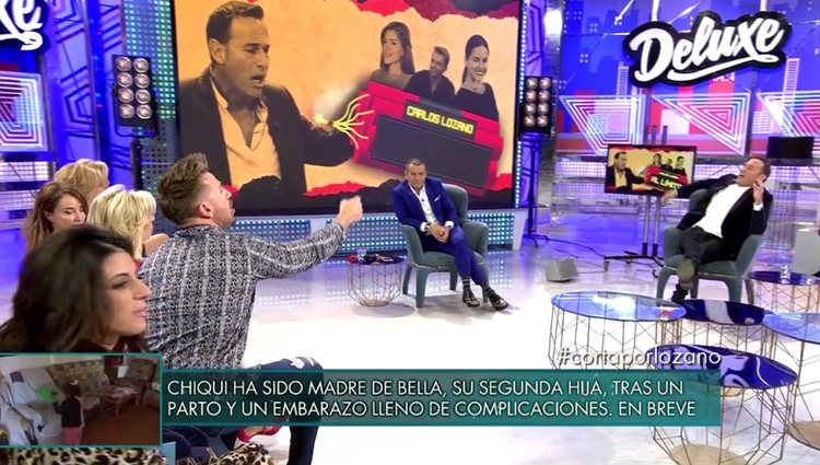 Carlos Lozano y Rafa Mora durante su discusión en 'Sábado Deluxe' / Fuente: telecinco.es