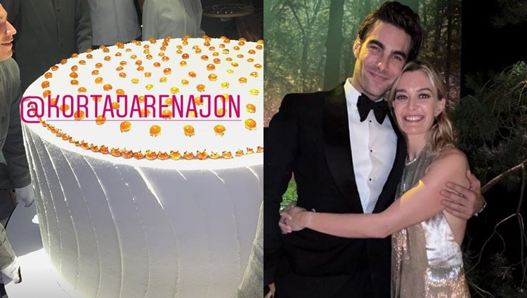 La tarta de la boda y Jon Kortajarena con Marta Ortega / Foto: @kortajarenajon