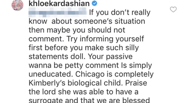 Comentario de Khloe Kardashian|Foto:Instagram