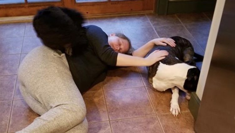Amy Schumer tumbada en el suelo con sus mascota / Foto: Instagram