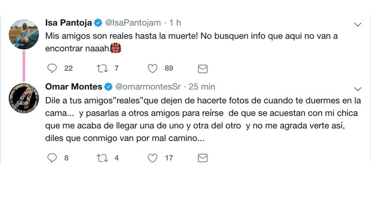 Los tuits de Omar montes con Chabelita| Foto: Twitter