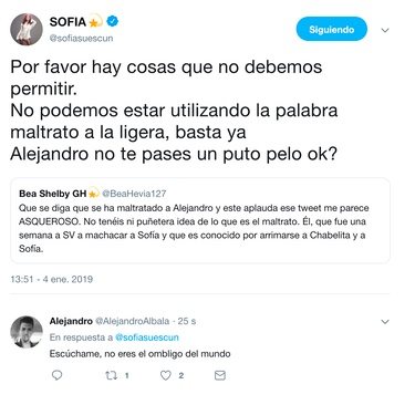 Enfrentamiento entre Sofía y Alejandro | Foto: Twitter